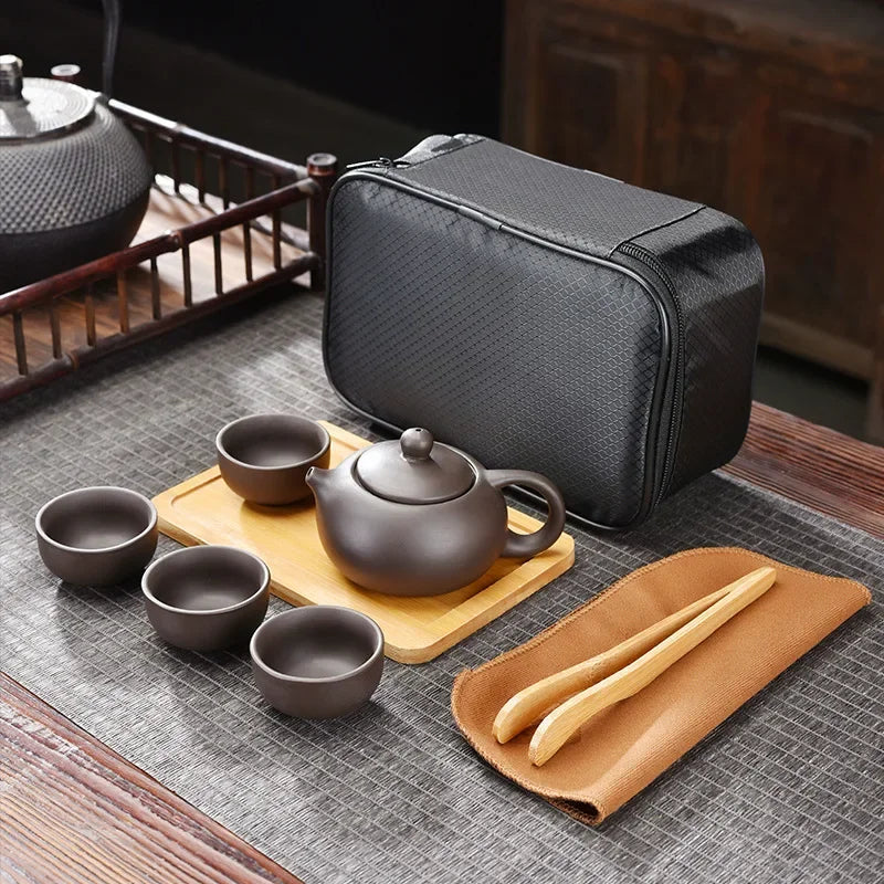 Purple Clay Travel Tea Set Outdoor Portable Kung Fu Tea Set Teas Infuser