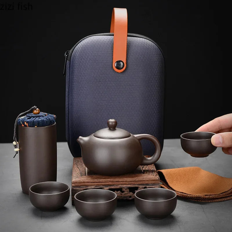 Purple Clay Travel Tea Set Outdoor Portable Kung Fu Tea Set Teas Infuser