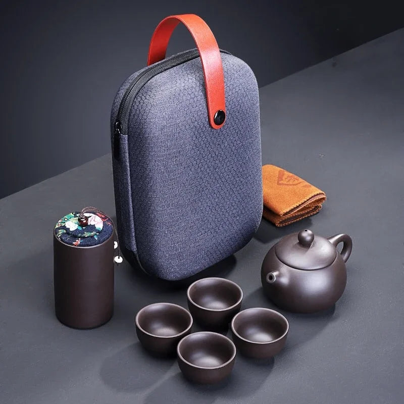 Purple Clay Travel Tea Set Outdoor Portable Kung Fu Tea Set Teas Infuser