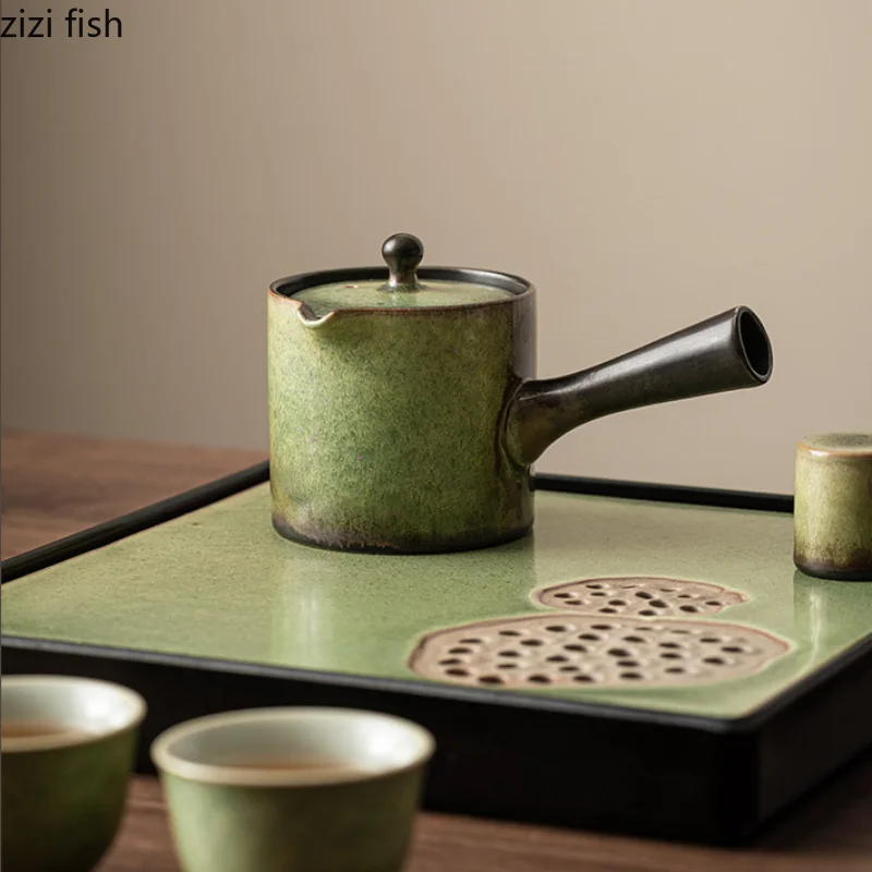 Kiln Transformation Kung Fu Tea Set Green Teapot Teacup Side Handle