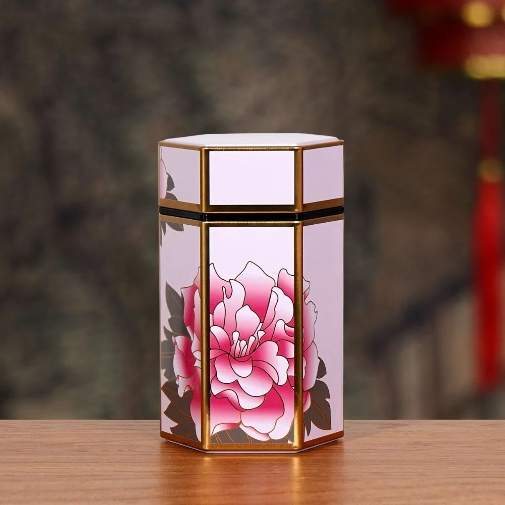 Hexagonal Tea Box Tinplate Tea Storage Tank Small Portable Sealed