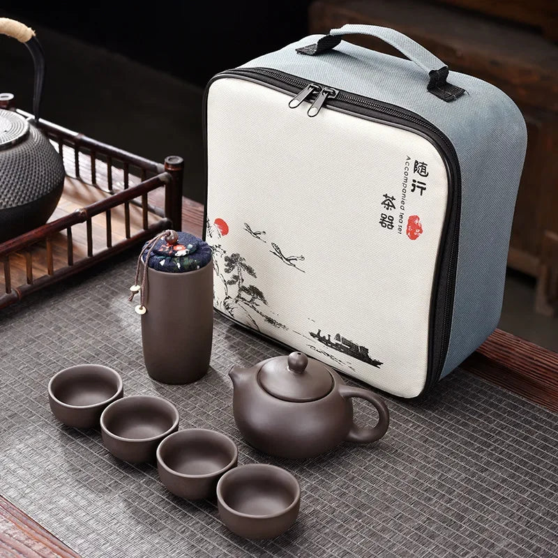 Purple Clay Travel Tea Set Outdoor Portable Kung Fu Tea Set Teas Infuser