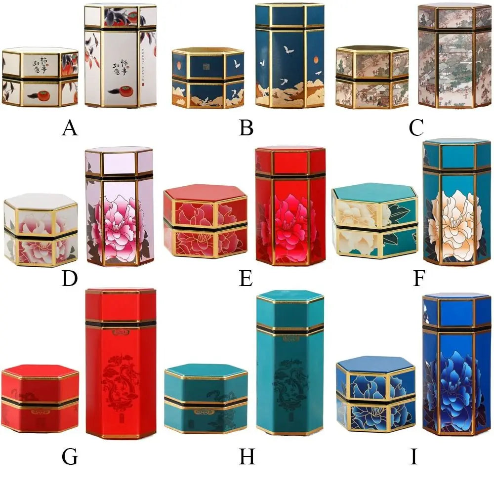 Hexagonal Tea Box Tinplate Tea Storage Tank Small Portable Sealed
