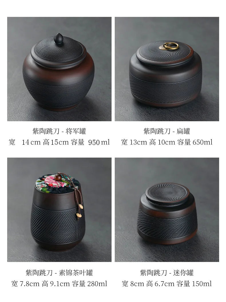 Porcelain Purple pottery tea can Sealed moisture-proof jar ceramic