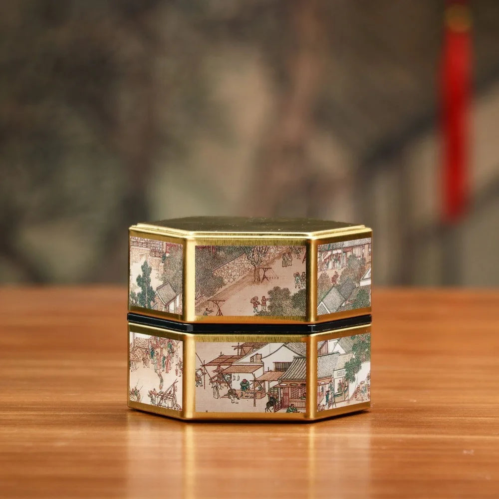 Hexagonal Tea Box Tinplate Tea Storage Tank Small Portable Sealed