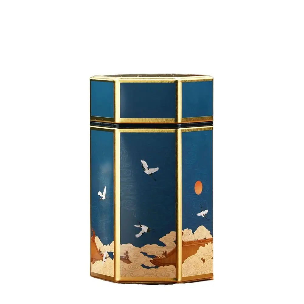 Hexagonal Tea Box Tinplate Tea Storage Tank Small Portable Sealed