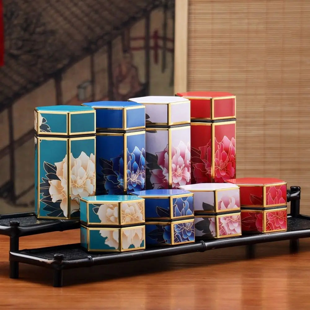 Hexagonal Tea Box Tinplate Tea Storage Tank Small Portable Sealed
