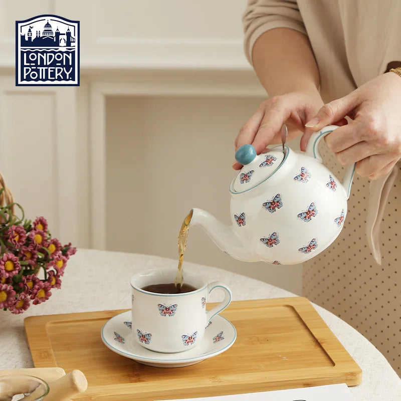 London Pottery 600ML butterfly Animal ceramic tetra tea pot infuser kettle tea maker
