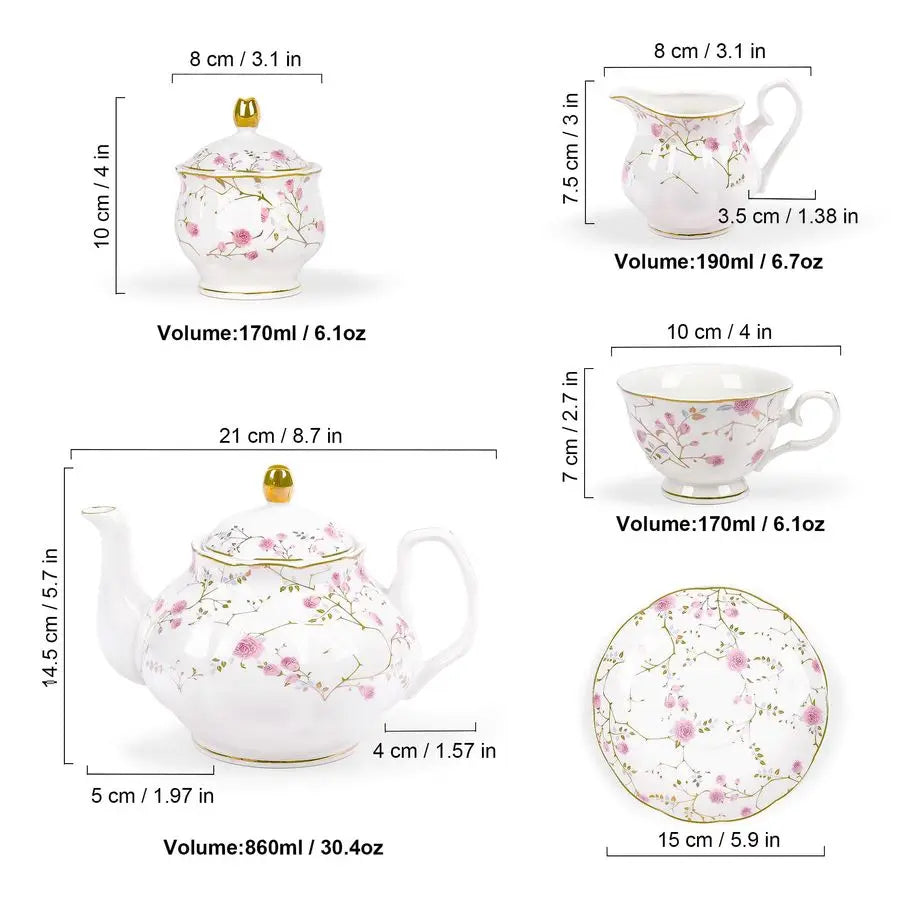 21pc Gold Vine Porcelain Tea Set