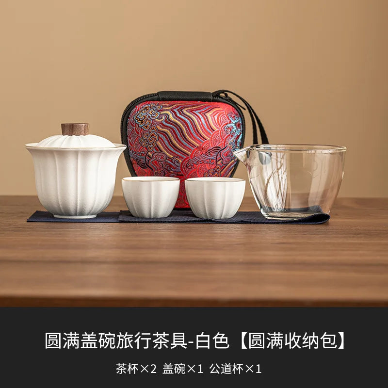 Glass Ceramic Travel Tea Set Portable Outdoor Teas  One Pot Two Cups Teas