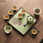 Kiln Transformation Kung Fu Tea Set Green Teapot Teacup Side Handle