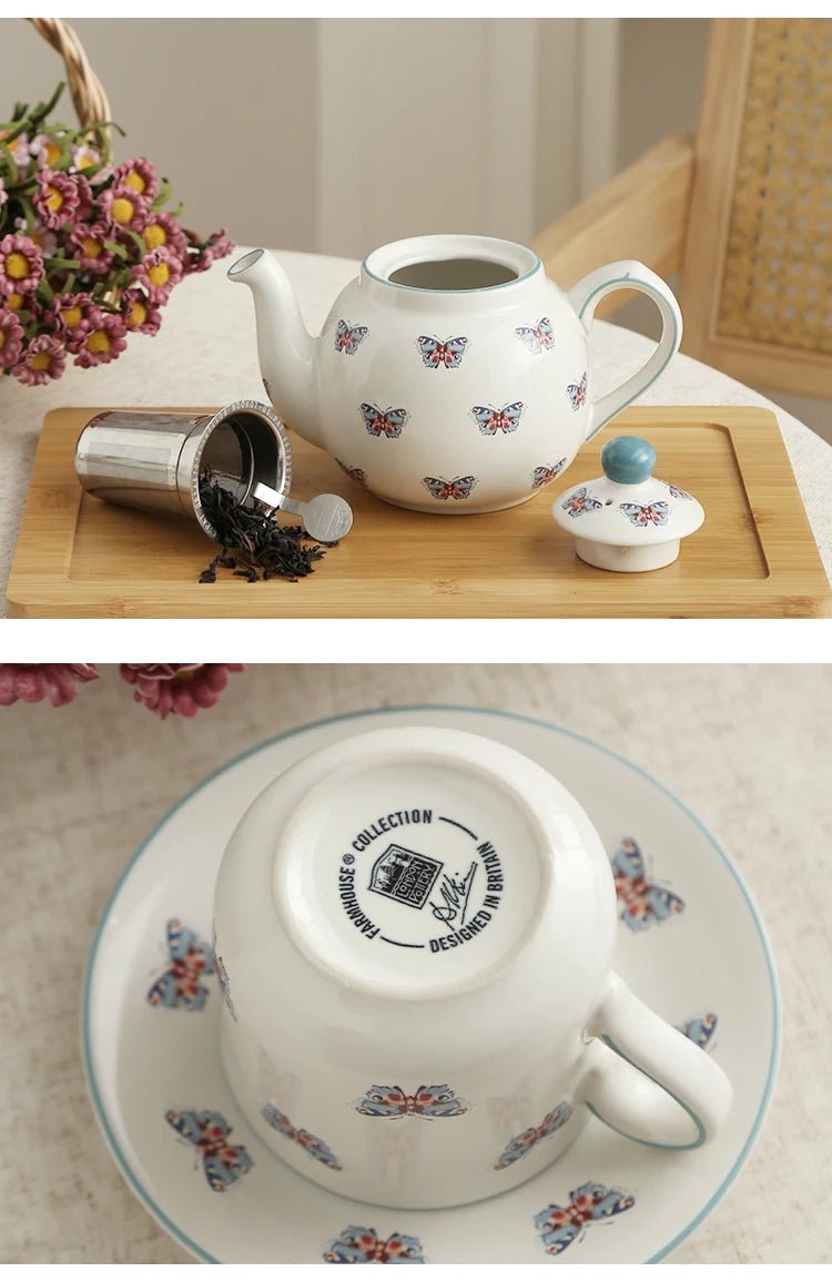 London Pottery 600ML butterfly Animal ceramic tetra tea pot infuser kettle tea maker