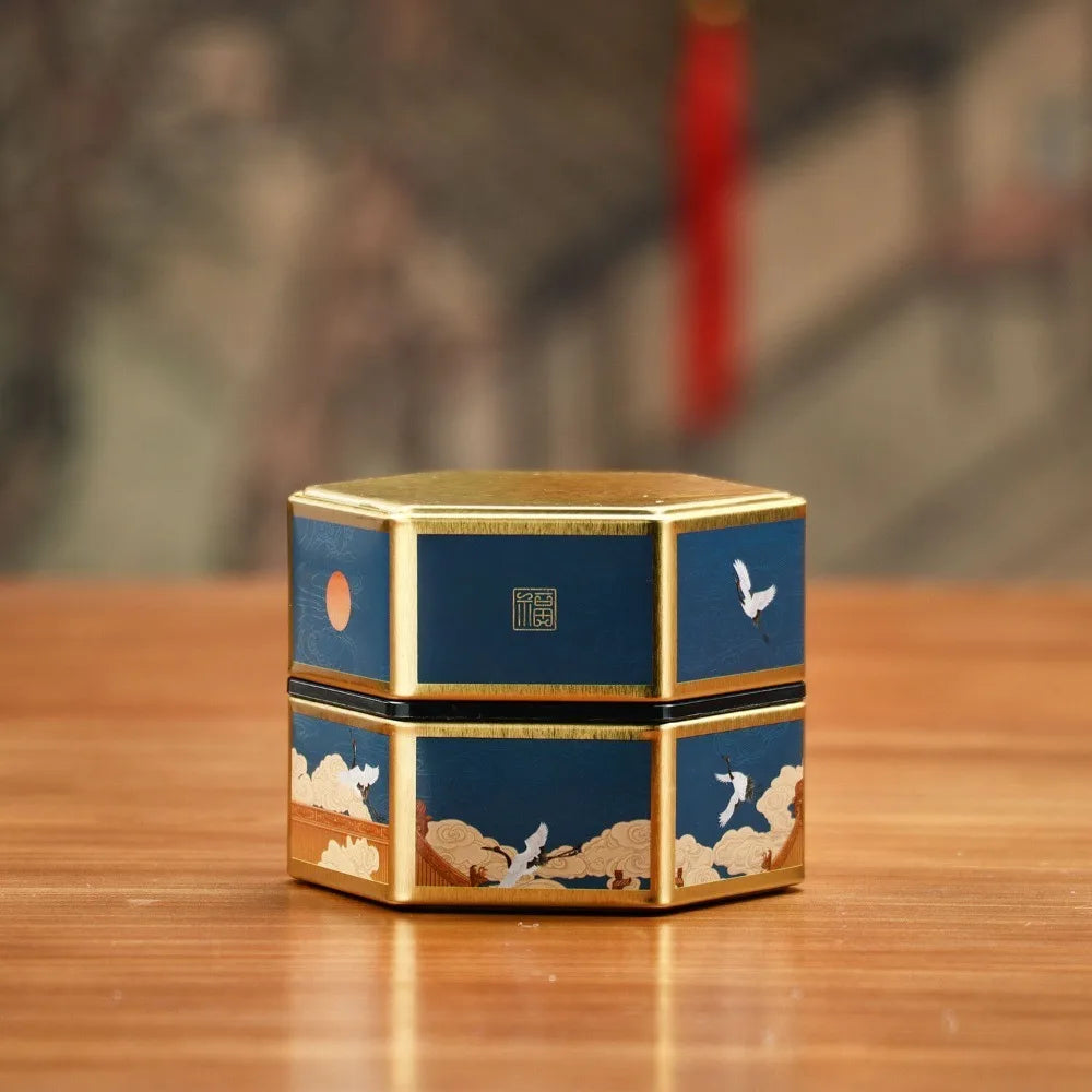 Hexagonal Tea Box Tinplate Tea Storage Tank Small Portable Sealed