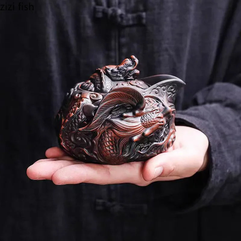 Ceramics Dragon Hand-held Pot Portable Travel Tea Set One Pot and Two Cups Kung Fu