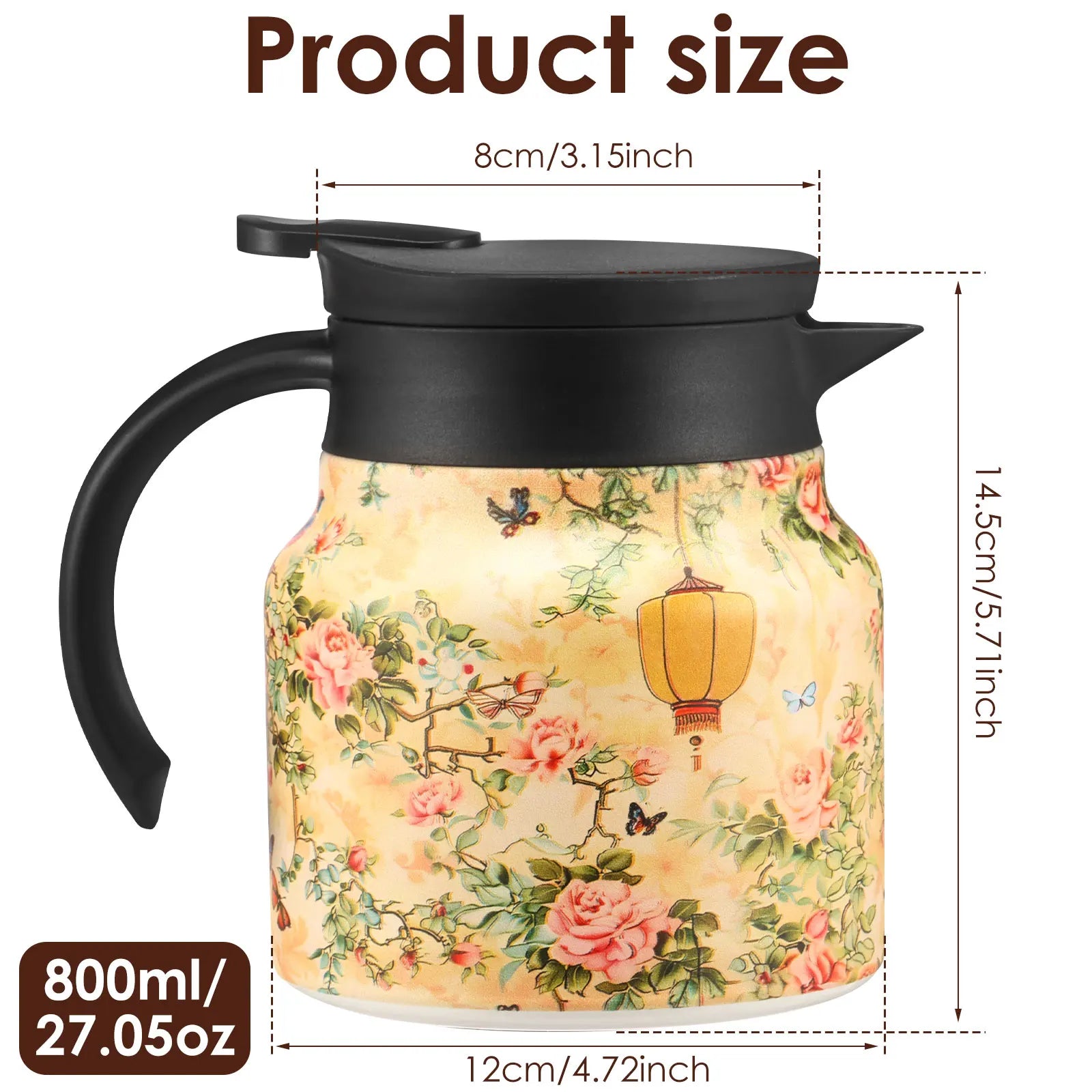 800/1000 ML Thermal Teapot Stainless Steel Insulated Tea Pot with Infuser