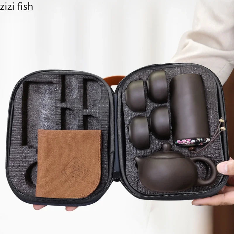 Purple Clay Travel Tea Set Outdoor Portable Kung Fu Tea Set Teas Infuser