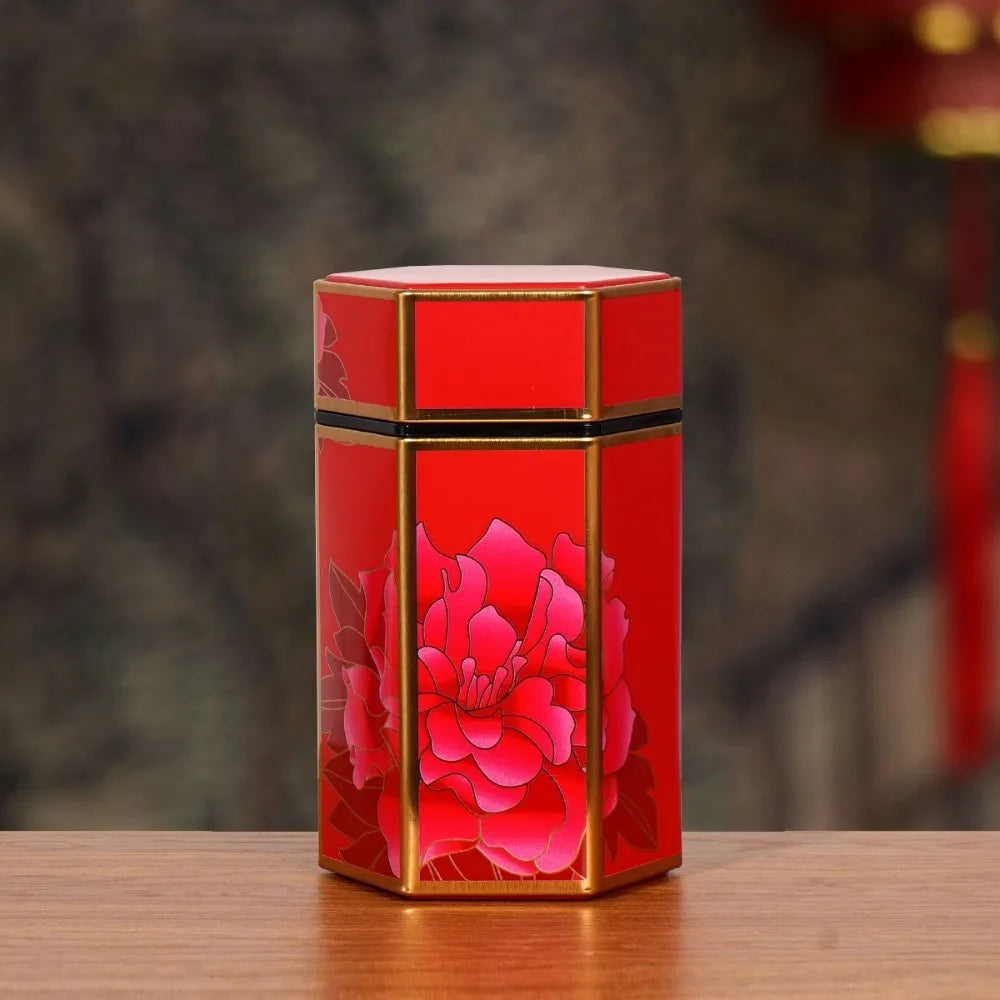Hexagonal Tea Box Tinplate Tea Storage Tank Small Portable Sealed