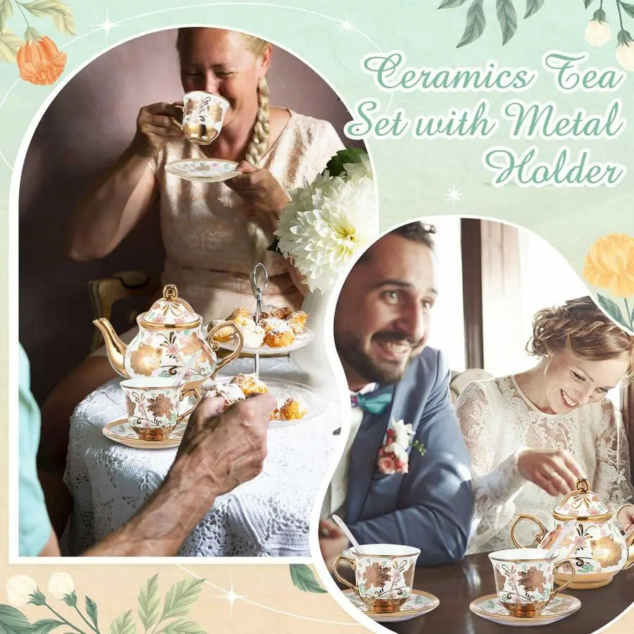 20pc Porcelain Tea Set with Holder