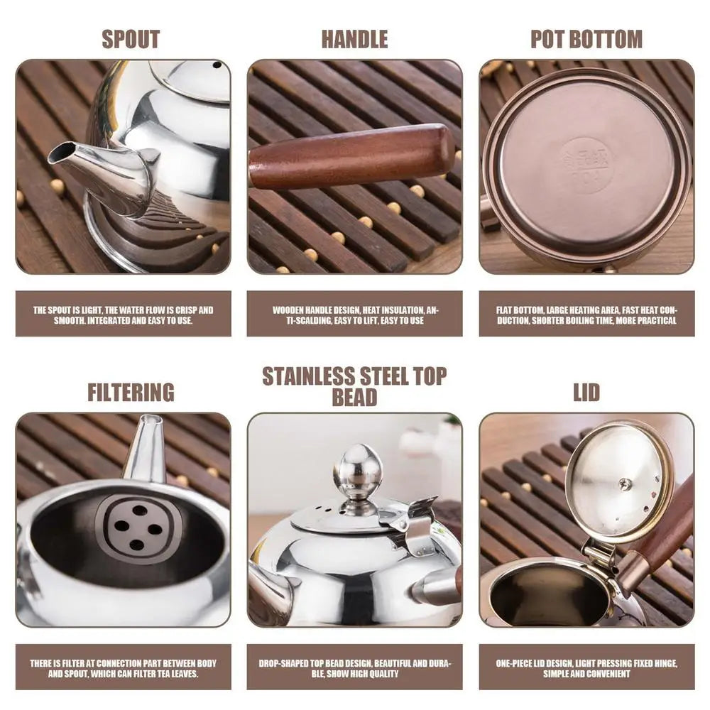 Stainless Steel Gongfu Tea Kettle With Induction Cooker Flat Bottom Pot
