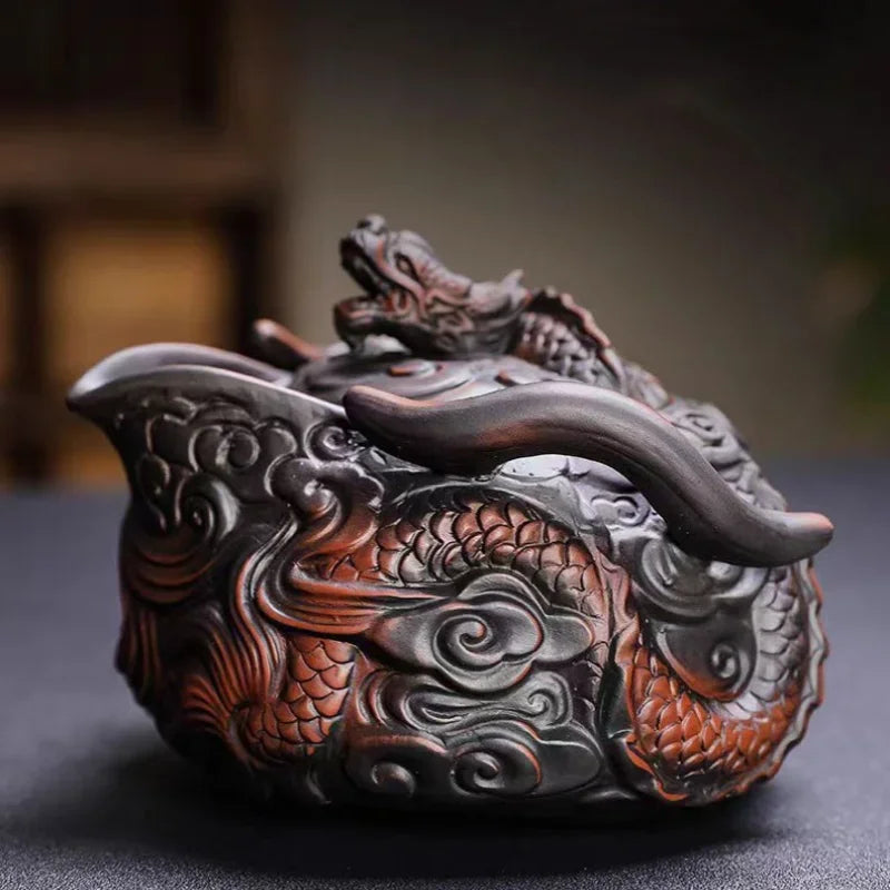 Ceramics Dragon Hand-held Pot Portable Travel Tea Set One Pot and Two Cups Kung Fu