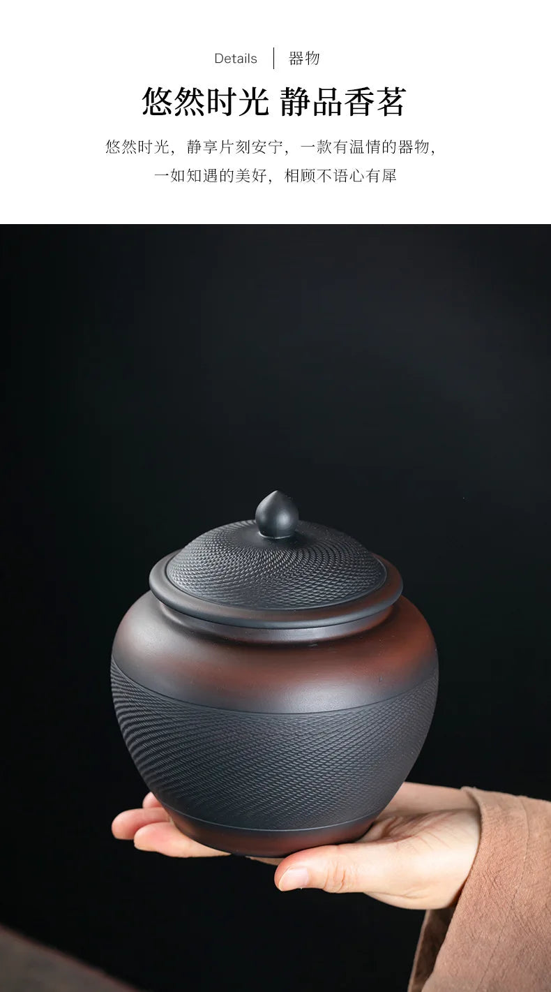 Porcelain Purple pottery tea can Sealed moisture-proof jar ceramic