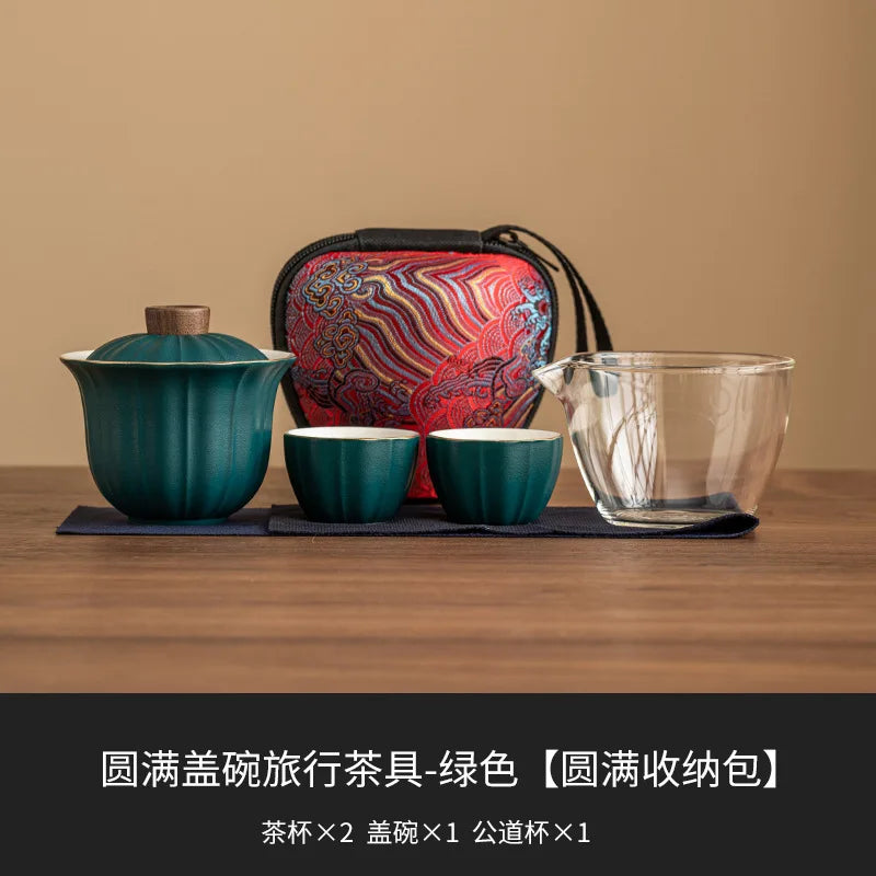 Glass Ceramic Travel Tea Set Portable Outdoor Teas  One Pot Two Cups Teas
