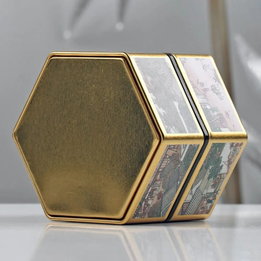 Hexagonal Tea Box Tinplate Tea Storage Tank Small Portable Sealed