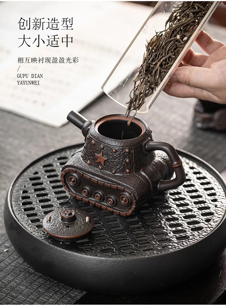Purple Pottery Teapot Vintage Tea Infuser Pot Tea Soaking Kettle With Strainer Set