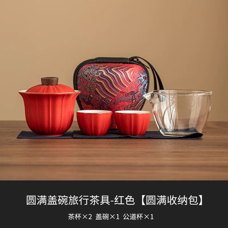 Glass Ceramic Travel Tea Set Portable Outdoor Teas  One Pot Two Cups Teas