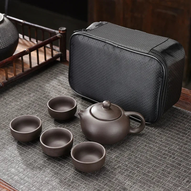 Purple Clay Travel Tea Set Outdoor Portable Kung Fu Tea Set Teas Infuser