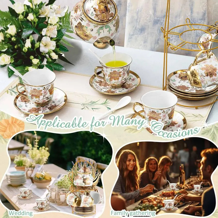 20pc Porcelain Tea Set with Holder