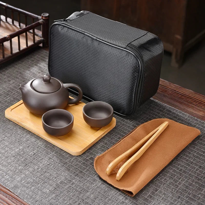 Purple Clay Travel Tea Set Outdoor Portable Kung Fu Tea Set Teas Infuser
