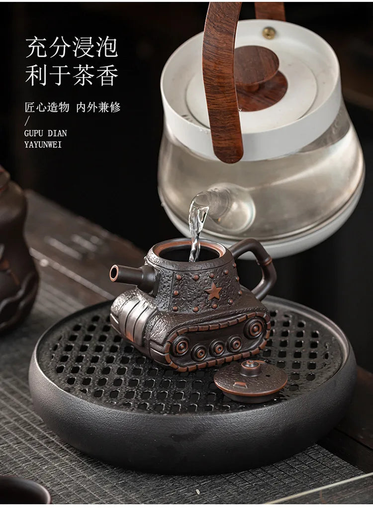 Purple Pottery Teapot Vintage Tea Infuser Pot Tea Soaking Kettle With Strainer Set