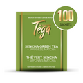 Tega Sencha Green Tea and Japanese Matcha packaging with 100 sachets label on a white background