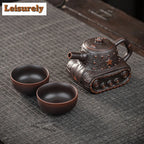 Purple Pottery Teapot Vintage Tea Infuser Pot Tea Soaking Kettle With Strainer Set