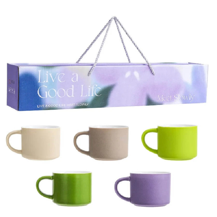 Small Ceramic Coffee Mug Set of 5, Milk and Tea Set , 2.7oz Mug for Tea