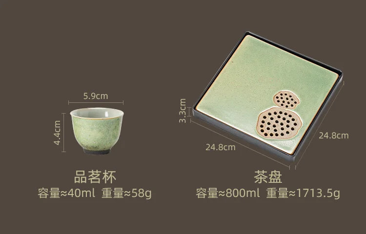 Kiln Transformation Kung Fu Tea Set Green Teapot Teacup Side Handle