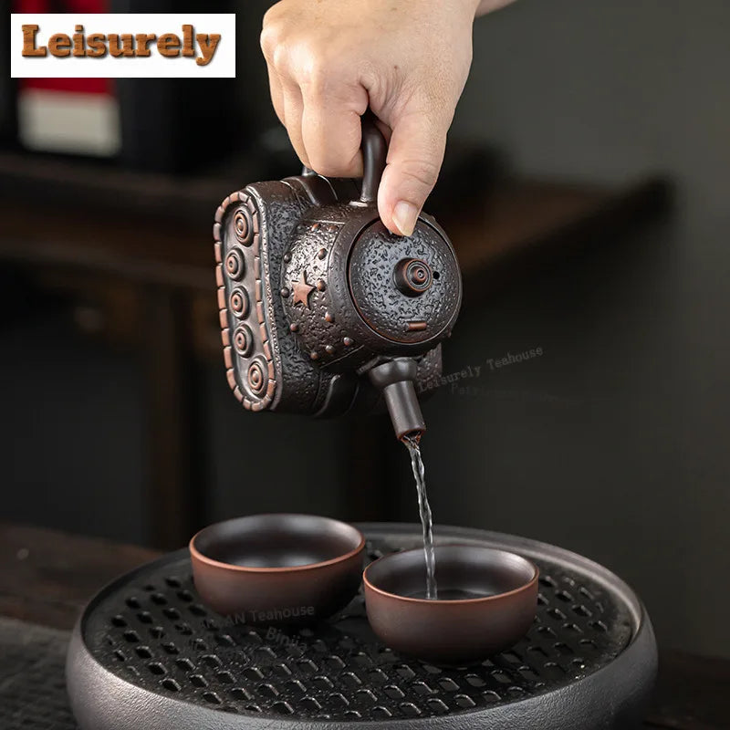 Purple Pottery Teapot Vintage Tea Infuser Pot Tea Soaking Kettle With Strainer Set