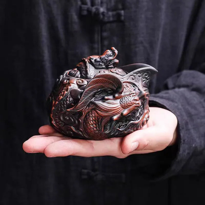 Ceramics Dragon Hand-held Pot Portable Travel Tea Set One Pot and Two Cups Kung Fu