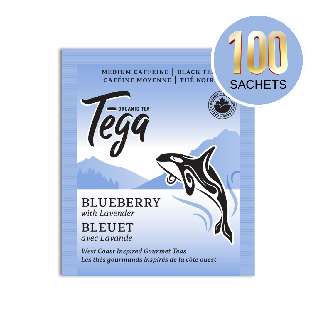 Tega Organic Tea package for Blueberry with Lavender tea on a white background