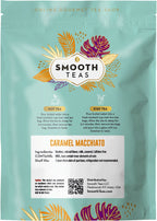 Tea package with 'Smooth Teas' branding and flavor details on a light blue background