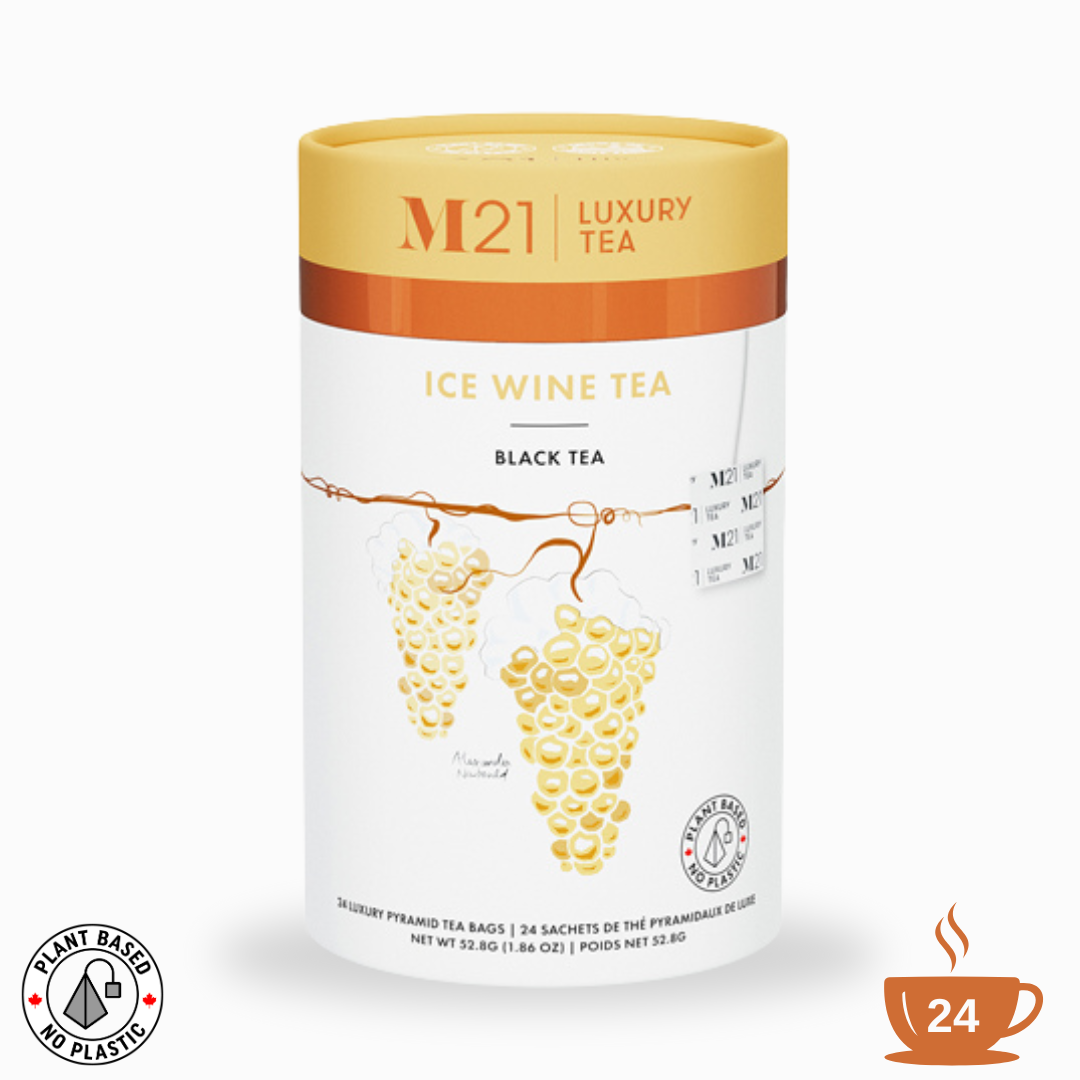 M21 Luxury Tea Ice Wine Tea packaging with grapes and tea bag count on a white background