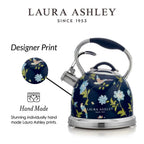 Laura Ashley floral-patterned kettle with branding and product features.