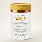 Maple herbal tisane packaging with colorful label on a beige background