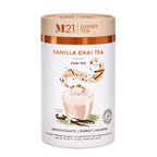 M21 Luxury Tea Vanilla Chai Tea packaging on a gray background