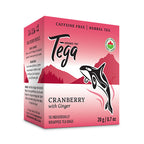 Box of Tega Cranberry with Ginger tea on a white background