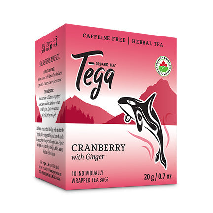 Box of Tega Cranberry with Ginger tea on a white background