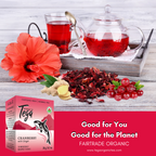 Tega Cranberry with Ginger tea packaging on a wooden surface with tea and ingredients.